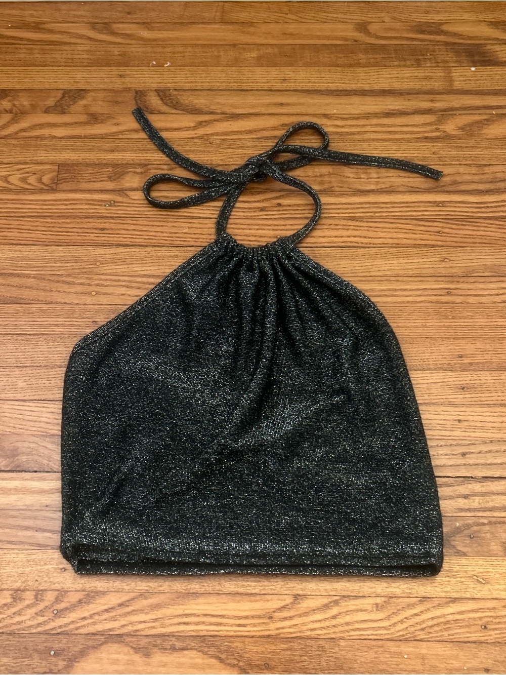Women’s Black Shimmer Cropped Halter Top